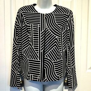 Frank Lyman Black/White Abstract Design Zip‎ Up Blazer Jacket Size 10